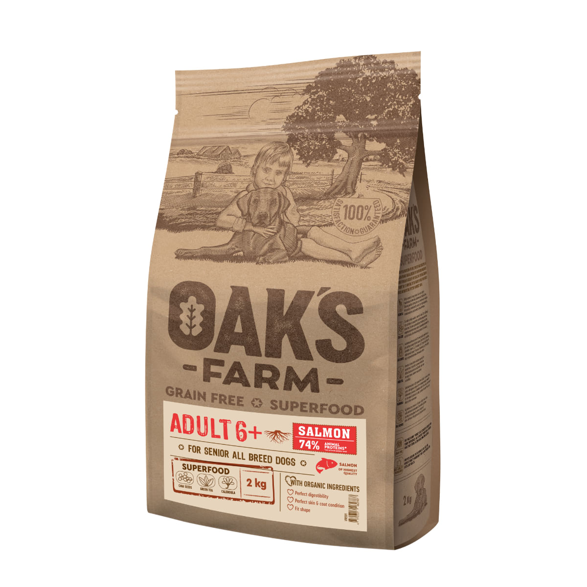 OAK\'S FARM Senior 6+, XS-XL, Somon, hrană uscată fără cereale câini senior, 6.5kg