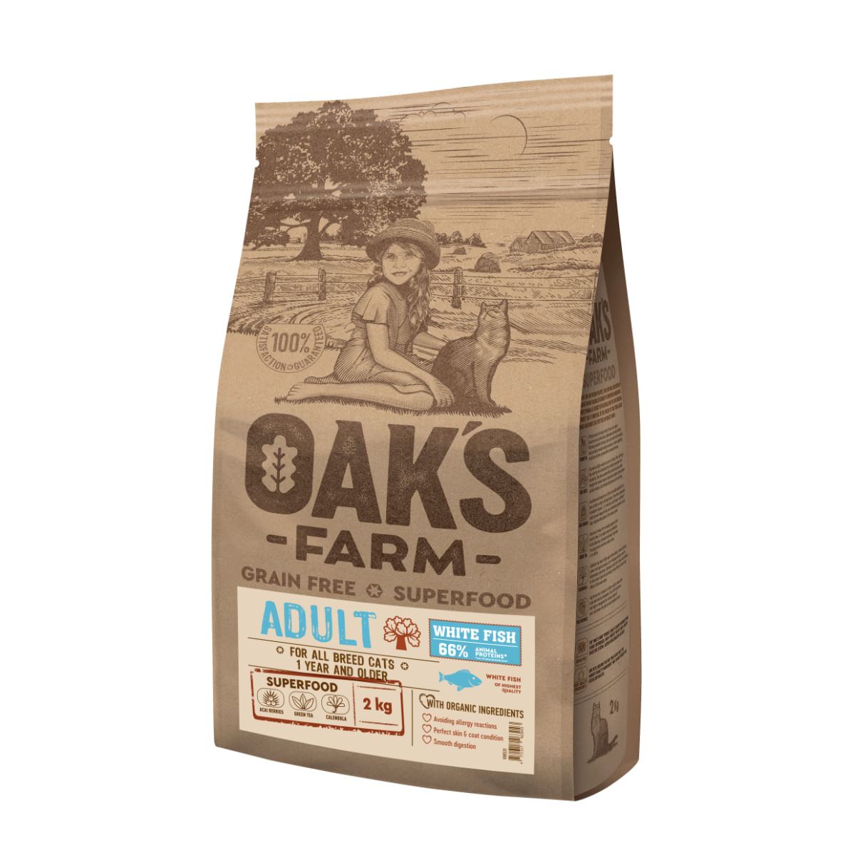 OAK\'S FARM, Pește alb, hrană uscată fără cereale pisici, 6kg