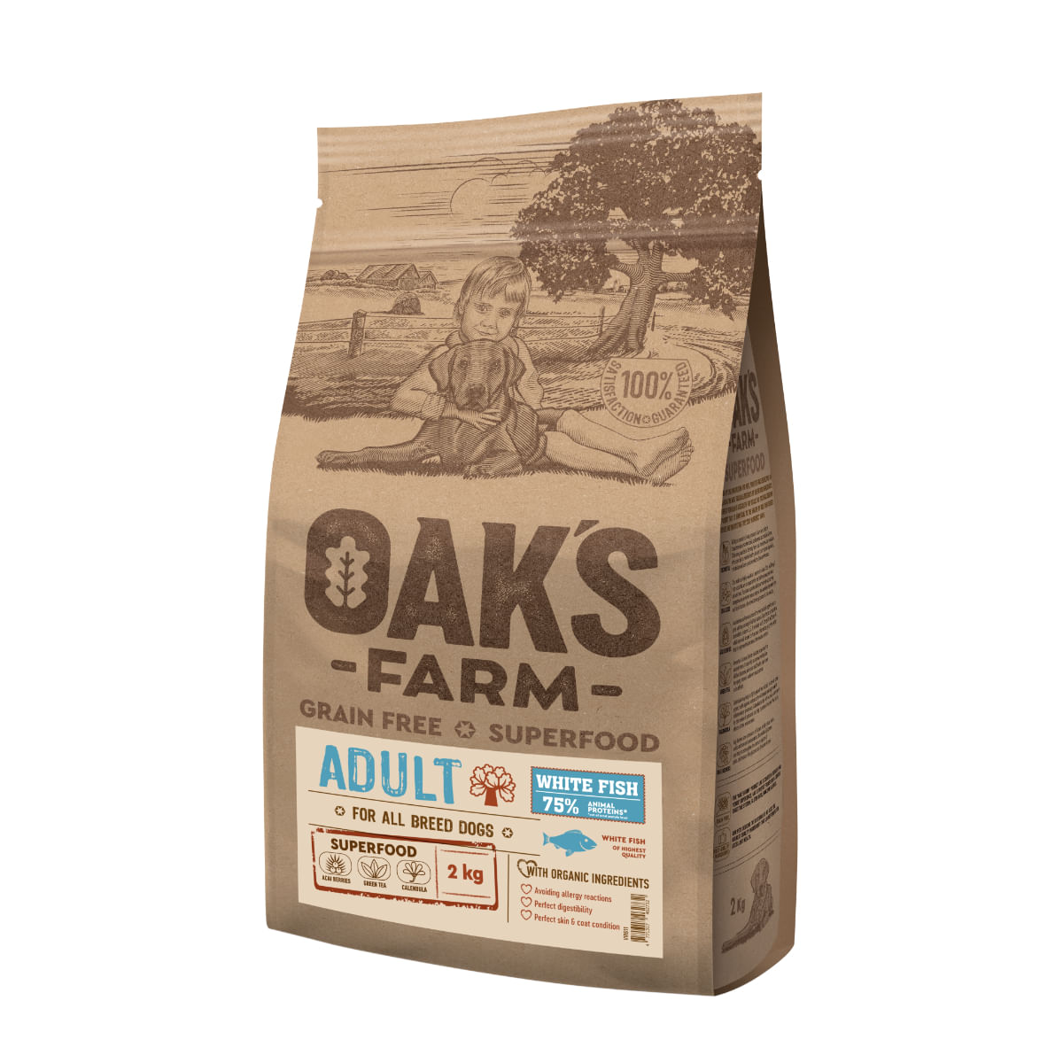 OAK\'S FARM, XS-XL, Pește alb, hrană uscată fără cereale câini, 12kg