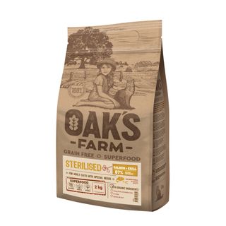 OAK'S FARM Sterilised, Somon, hrană uscată fără cereale pisici sterilizate, obezitate, 400g