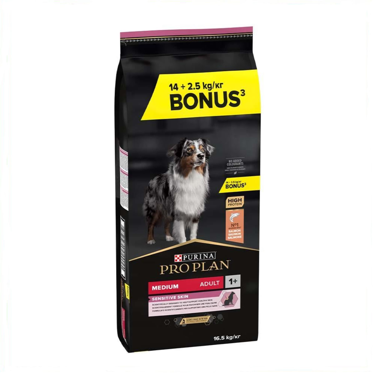 PURINA Pro Plan Sensitive Skin Adult M, Somon, hrană uscată câini, piele și blană, 14+2.5kg GRATUIT