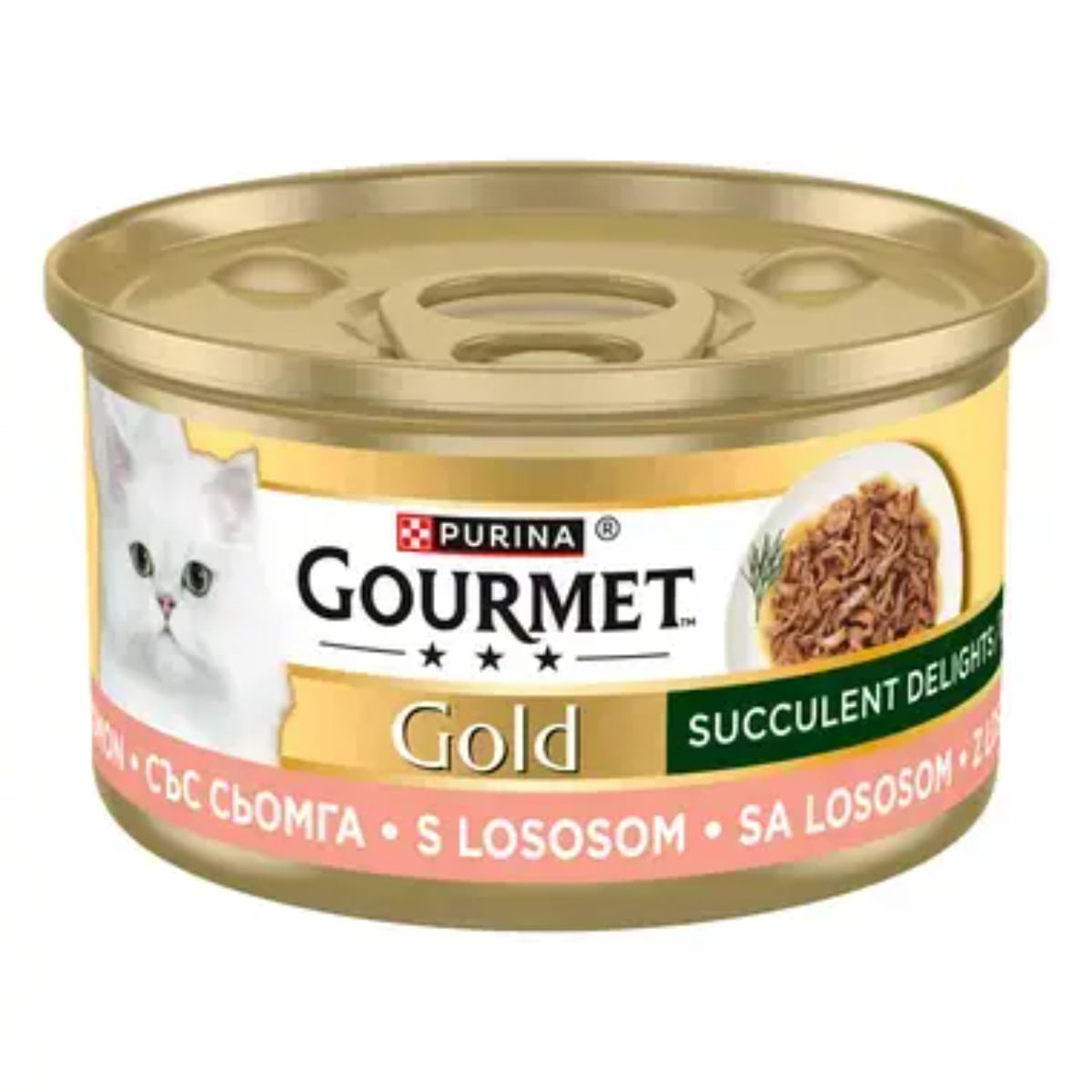 GOURMET Gold Succulent Delights, Somon, conservă hrană umedă pisici, (în sos), 85g