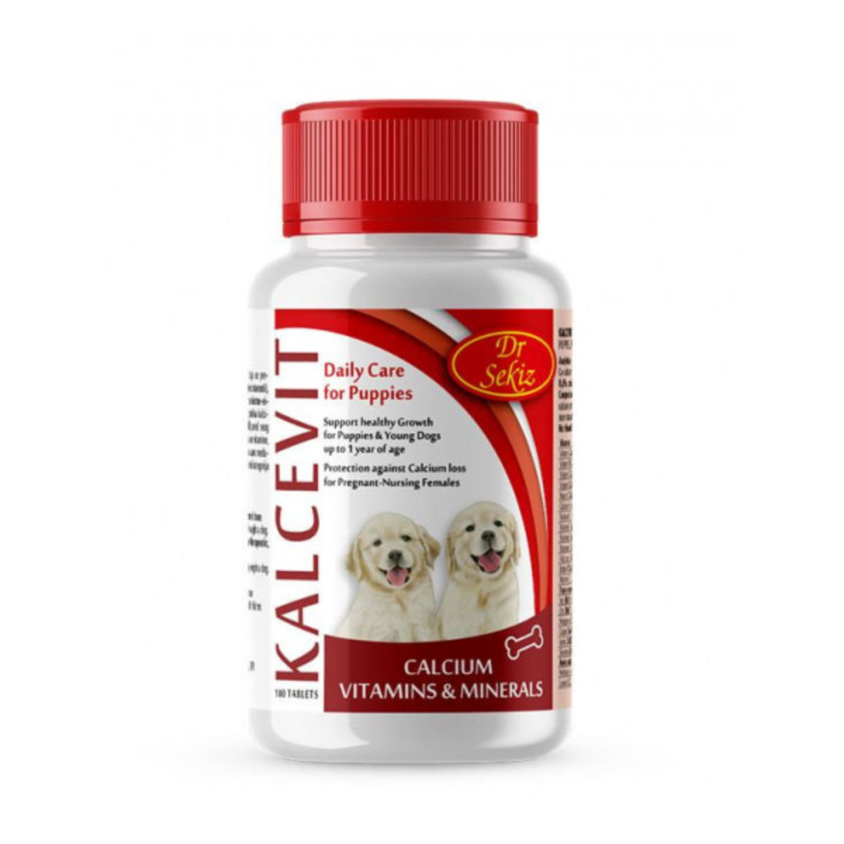 DR. SEKIZ Kalcevit, multivitamine câini junior & adult, comprimate DR. SEKIZ Kalcevit, XS-XL, multivitamine câini junior & adult, flacon, 100 comprimate