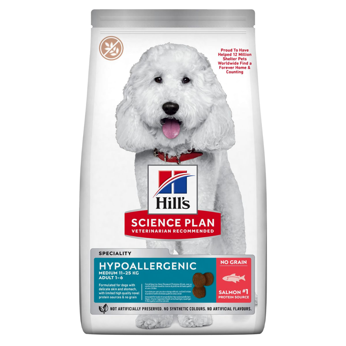 HILL\'S Science Plan No Grain Hypoallergenic, M, Somon, hrană uscată fără cereale câini, sistem digestiv, alergii, 2.5kg