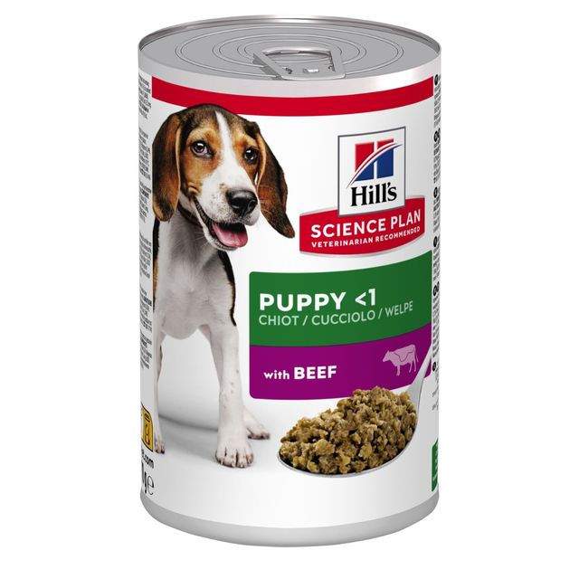 HILL'S Science Plan Puppy, XS-XL, Vită, conservă hrană umedă câini junior, (în aspic), 370g