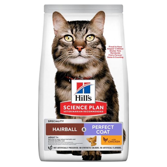 HILL'S Science Plan Hairball & Perfect Coat, Pui, hrană uscată pisici, limitarea ghemurilor de blană, 3kg