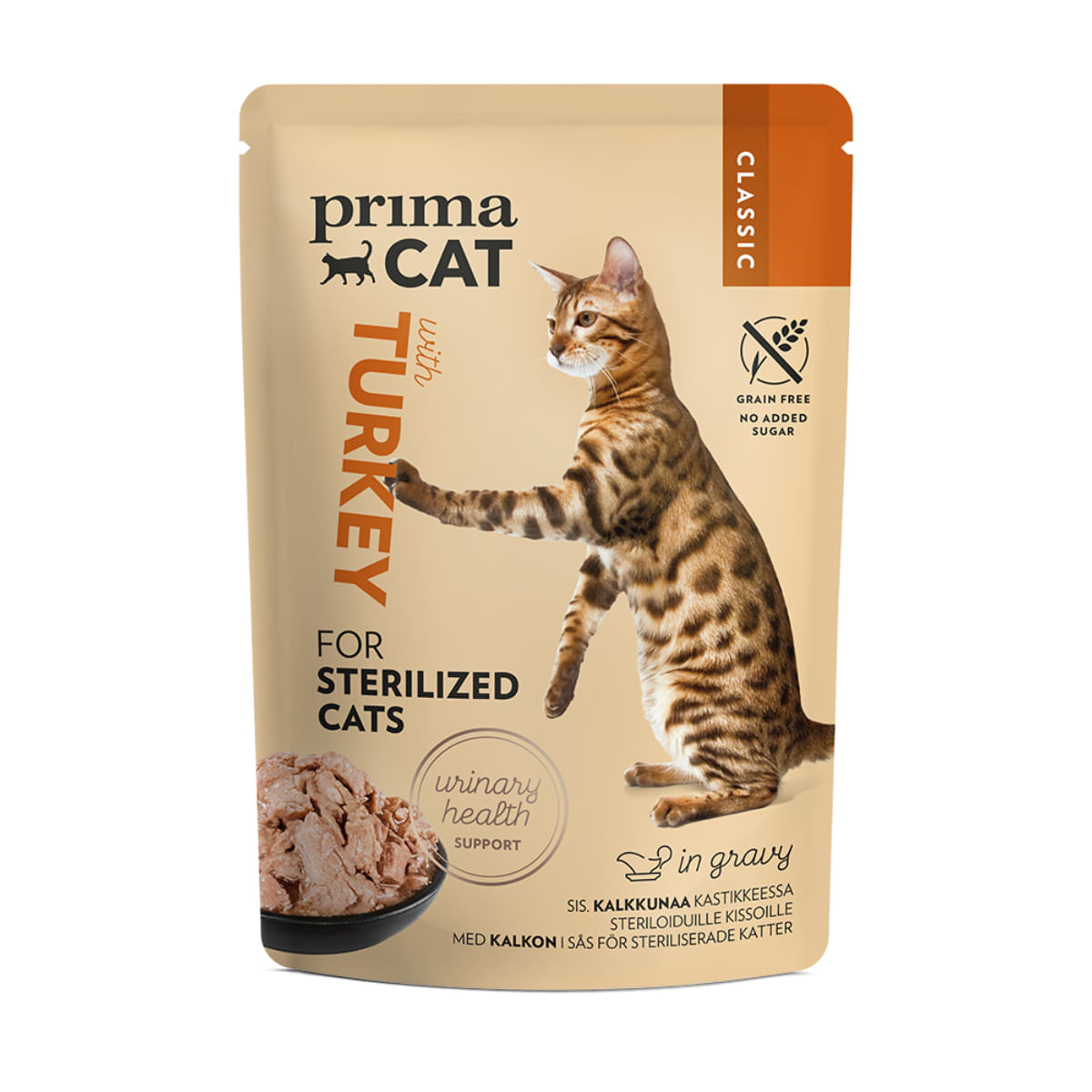 PRIMA CAT Classic Sterilised, Curcan, plic hrană umedă fără cereale pisici sterilizate, (în sos), bax, 85g x 28buc