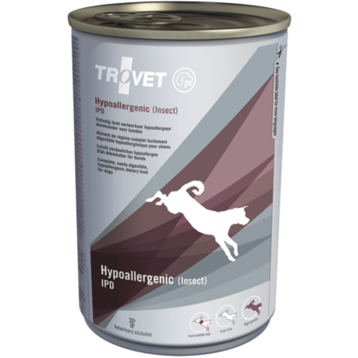 TROVET Hypoallergenic IPD, XS-XL, Insecte, dietă veterinară, conservă hrană umedă monoproteică fără cereale câini, alergii, (pate), 400g