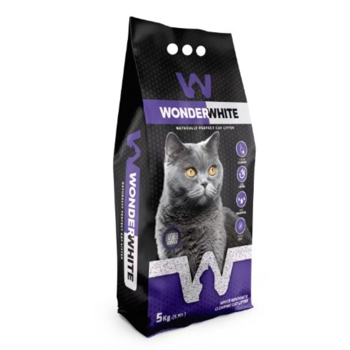 WONDERWHITE, Lavanda, așternut igienic pisici, granule, bentonită, aglomerant, neutralizare mirosuri, 5kg