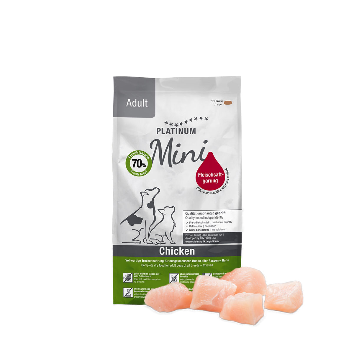 PLATINUM Adult Mini, XS-S, Pui, hrană uscată câini, semimoist, 900g