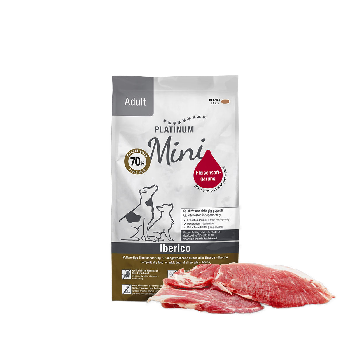 PLATINUM Adult Mini, XS-S, Iberico, hrană uscată fără cereale câini, semimoist, 900g