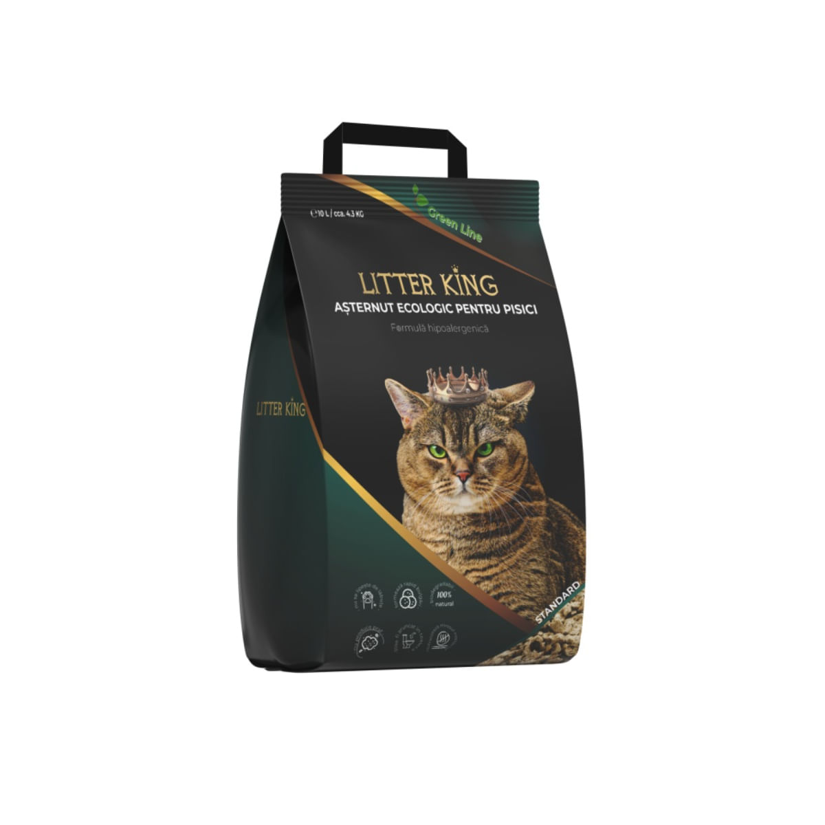 LITTER KING Standard, așternut igienic pisici, peleți, molid, aglomerant, ecologic, biodegradabil, 4.3kg - 1 | YEO