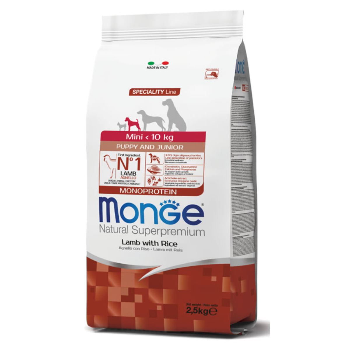 MONGE Natural Superpremium Monoprotein Puppy&Junior Mini, XS-S, Miel și Orez, hrană uscată câini junior, 7.5kg