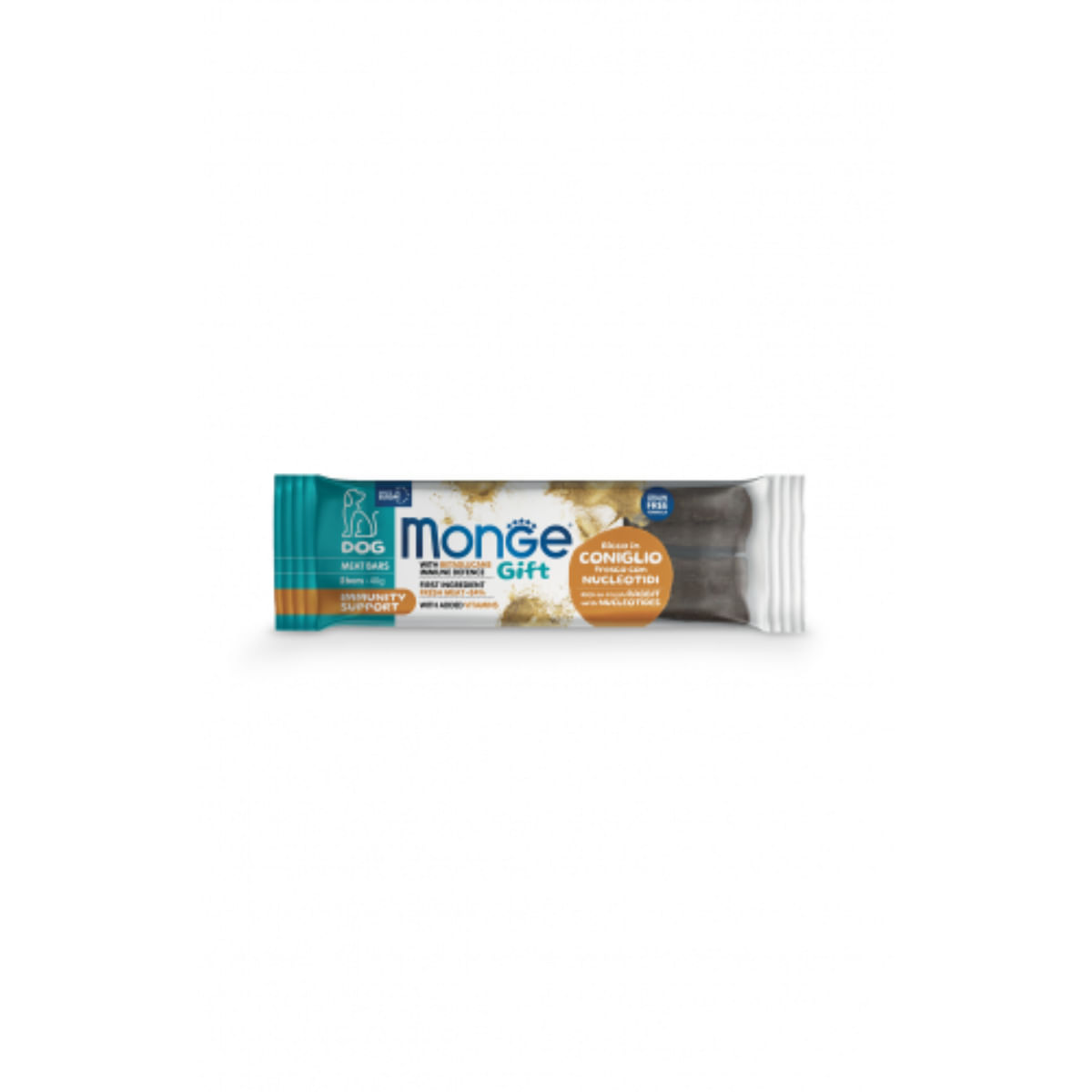 MONGE Gift Immunity Support Meat Bars with Nucleotides, XS-XL, Iepure, punguță recompense funcționale fără cereale câini, imunitate, 40g