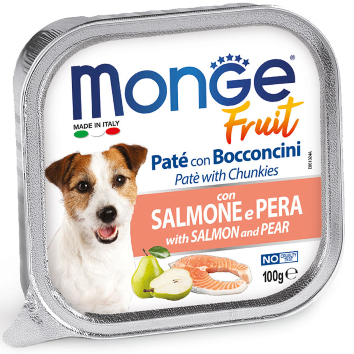 MONGE Fruit, XS-XL, Somon și Pere, tăviță hrană umedă fără cereale câini, (în suc propriu), bax, 100g x 32buc