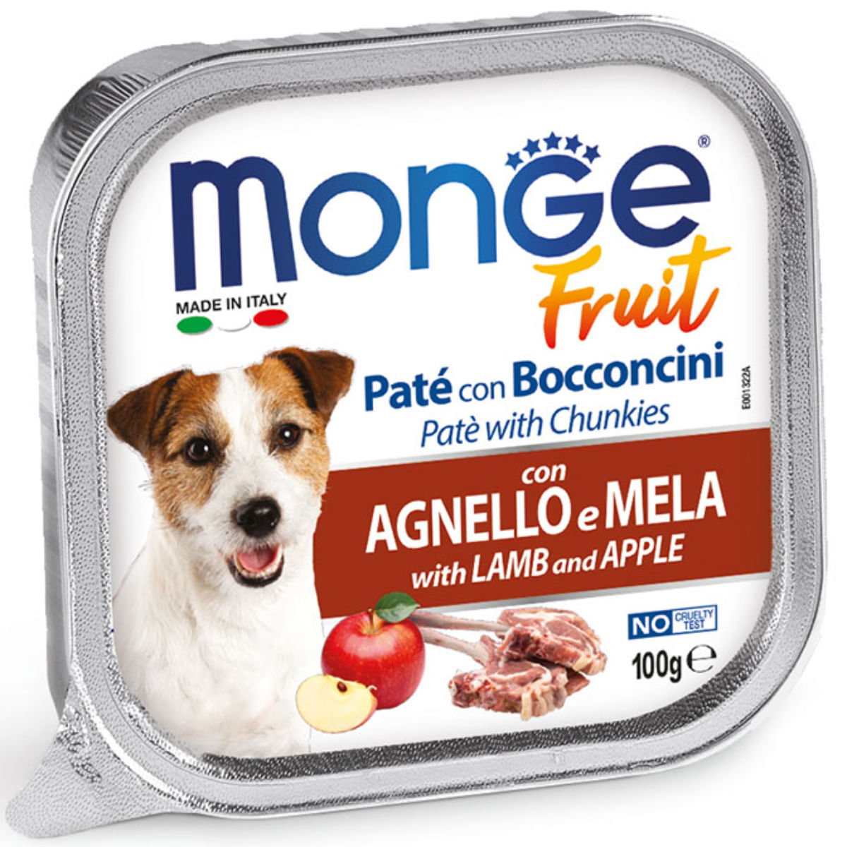 MONGE Fruit, XS-XL, Miel și Mere, tăviță hrană umedă fără cereale câini, (în suc propriu), 100g