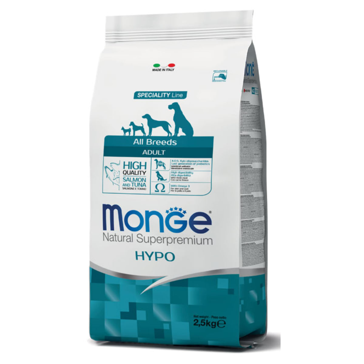 MONGE Natural Superpremium Speciality Line Hypo, XS-XL, Somon și Ton, hrană uscată câini, alergii, 12kg