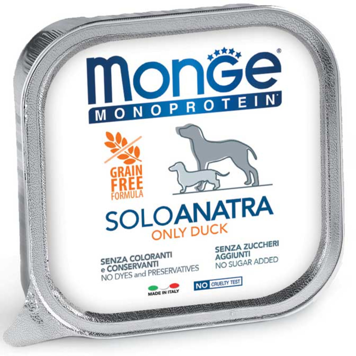MONGE Monoprotein, XS-XL, Rață, tăviță hrană umedă monoproteică fără cereale câini, (pate), bax, 150g x 24buc - 1 | YEO