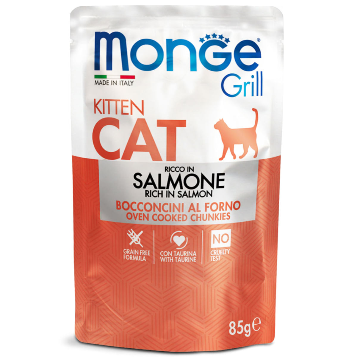 MONGE Grill Kitten, Somon, plic hrană umedă fără cereale pisici junior, (în aspic), bax, 85g x 28buc