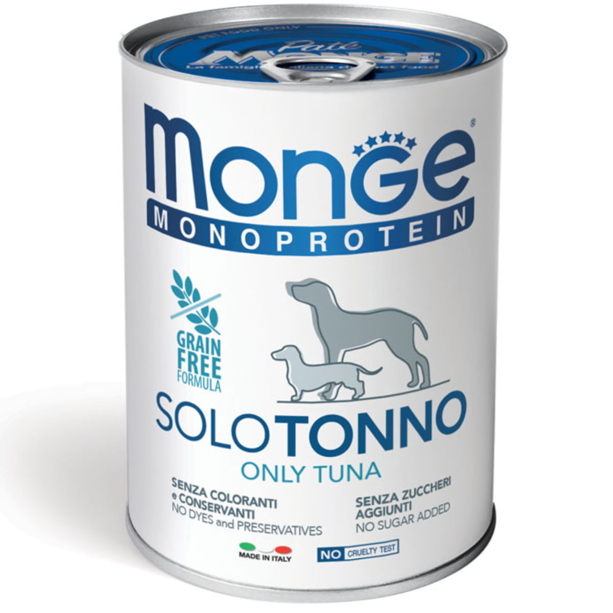 MONGE Monoprotein, XS-XL, Ton, conservă hrană umedă monoproteică fără cereale câini, (pate), 400g