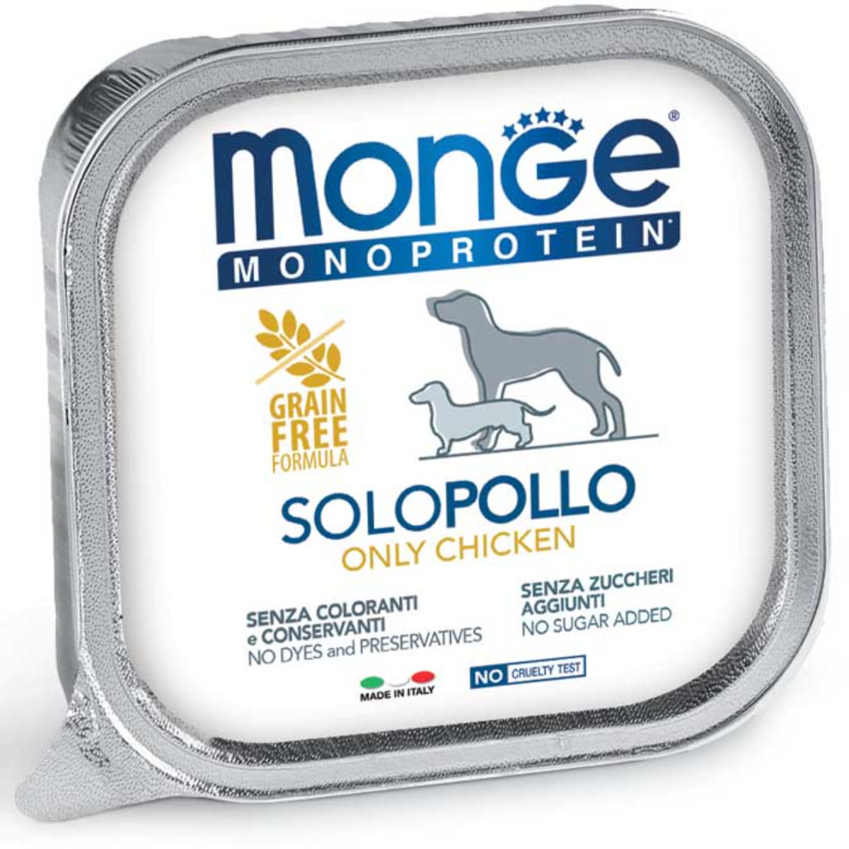MONGE Monoprotein, XS-XL, Pui, tăviță hrană umedă monoproteică fără cereale câini, (pate), 150g - 1 | YEO