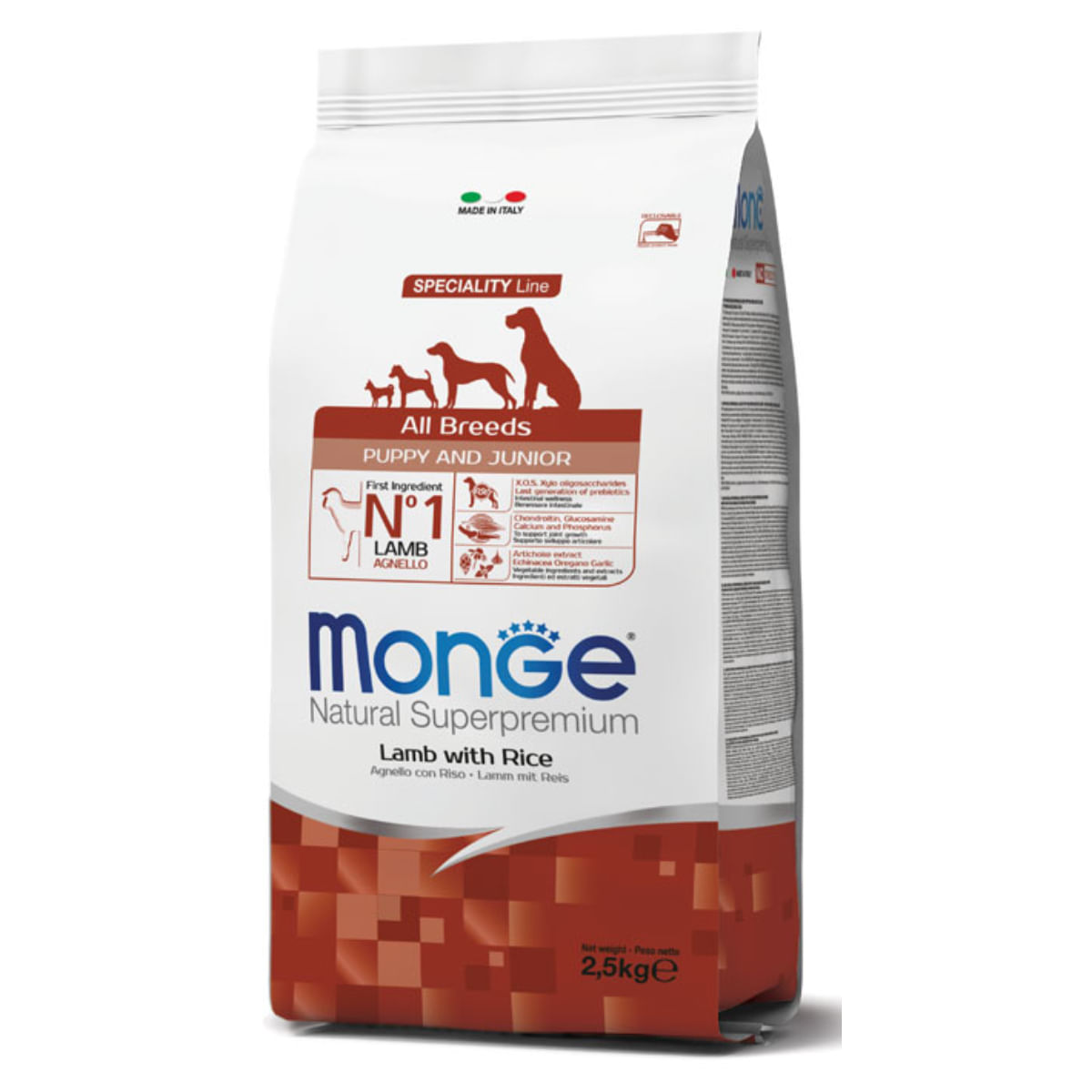 MONGE Natural Superpremium Monoprotein Puppy&Junior, XS-XL, Miel și Orez, hrană uscată câini junior, 12kg