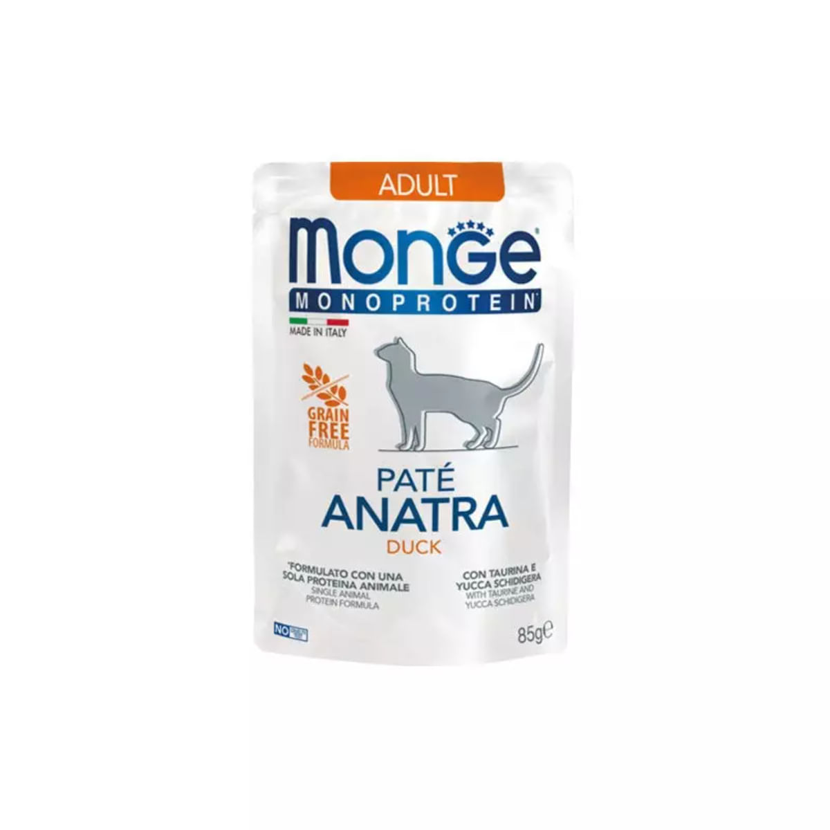 MONGE Monoprotein, Rață, plic hrană umedă monoproteică fără cereale pisici, (pate), bax, 85g x 28buc