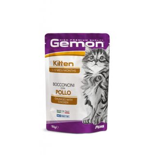 GEMON Kitten, Pui, plic hrană umedă fără cereale pisici junior, (în aspic), 100g