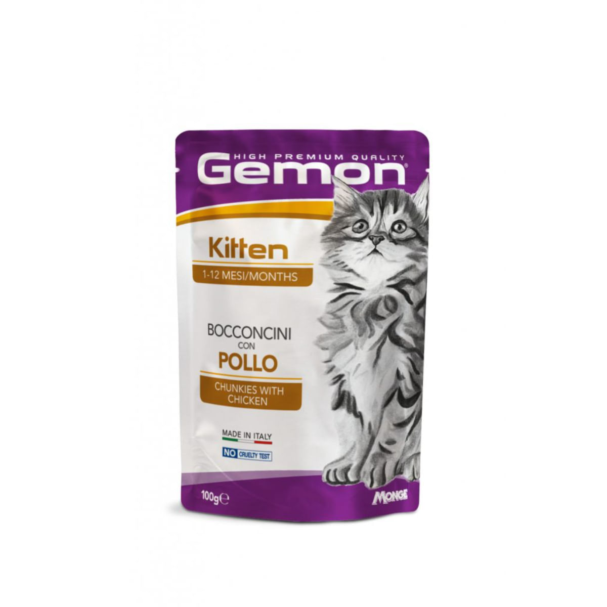 GEMON Kitten, Pui, plic hrană umedă fără cereale pisici junior, (în aspic), 100g - 1 | YEO