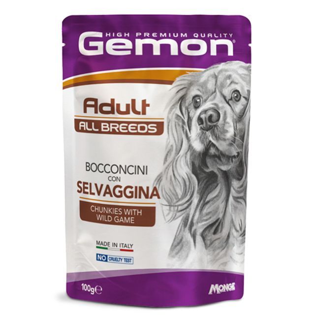 GEMON All Breeds, XS-XL, Vânat, plic hrană umedă fără cereale câini, (în aspic), 100g