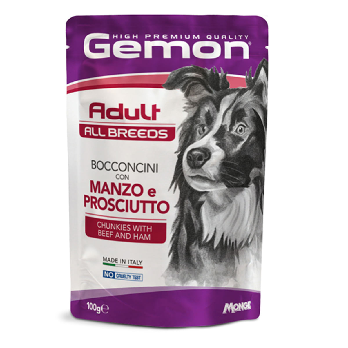 GEMON All Breeds, XS-XL, Vită și Șuncă, plic hrană umedă fără cereale câini, (în aspic), bax, 100g x 24buc - 1 | YEO