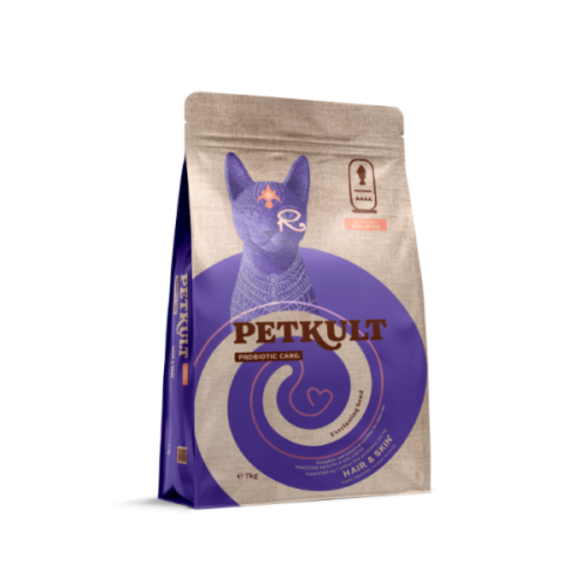 PETKULT Probiotic Care Hair & Skin, Somon și Păstrăv, hrană uscată fără cereale pisici, piele & blană, sistem digestiv, 7kg