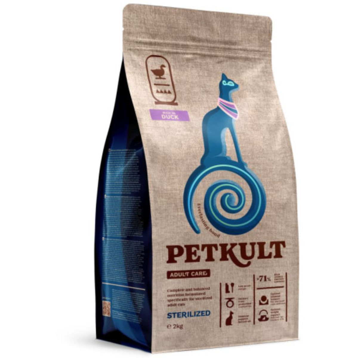 PETKULT Adult Care Sterilised, Rață, hrană uscată pisici sterilizate, 2kg