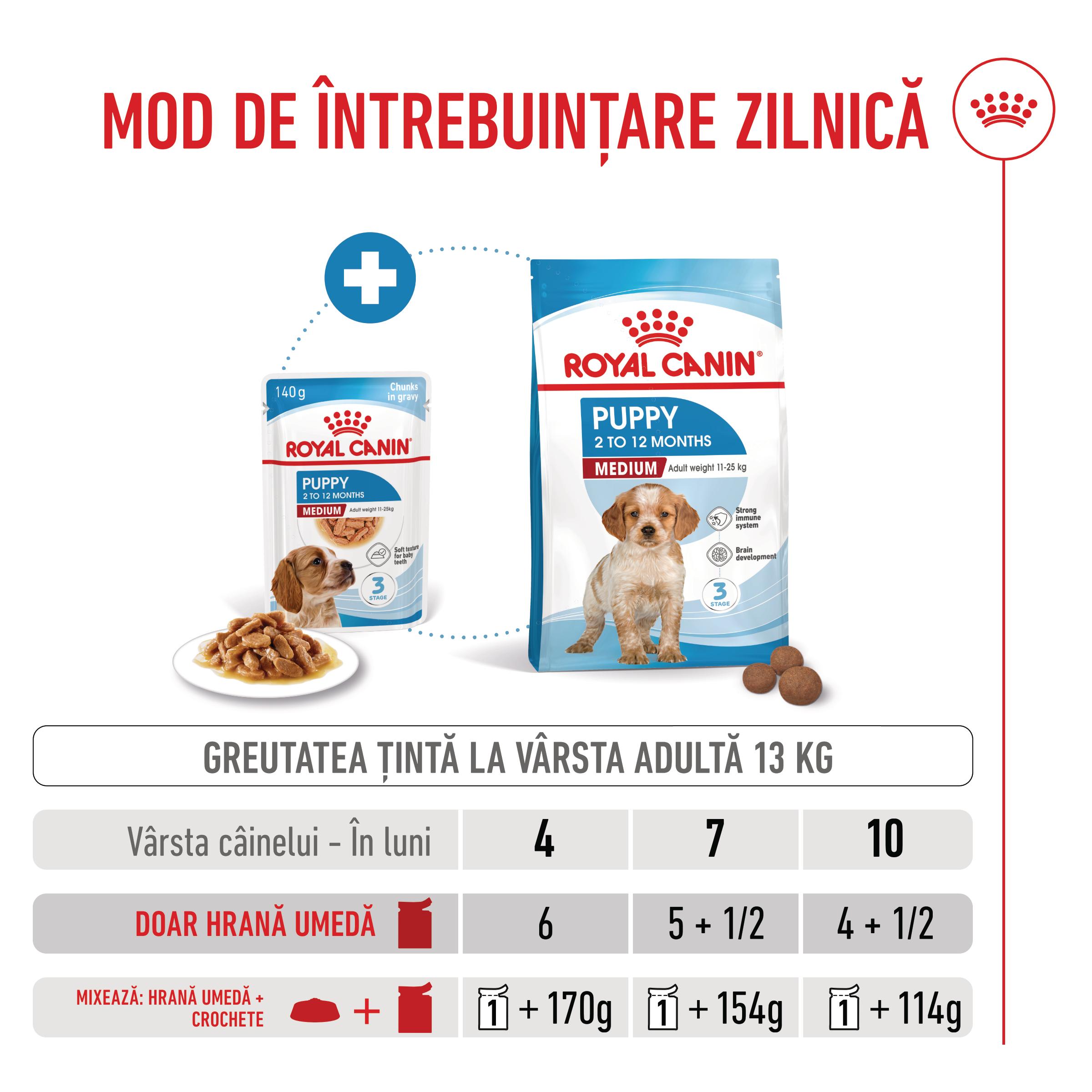 ROYAL CANIN Medium Puppy, hrană umedă câini junior, (în sos), bax, 140g x 10buc
