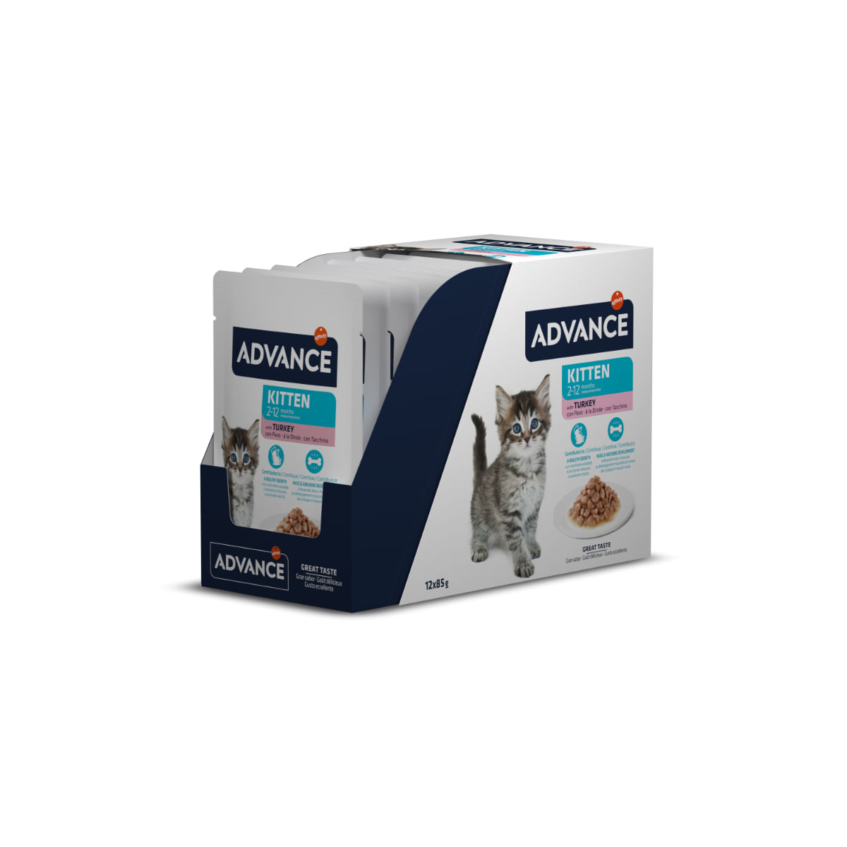 ADVANCE Kitten, Curcan, plic hrană umedă pisici junior, (în sos), bax, 85g x 12buc - 1 | YEO