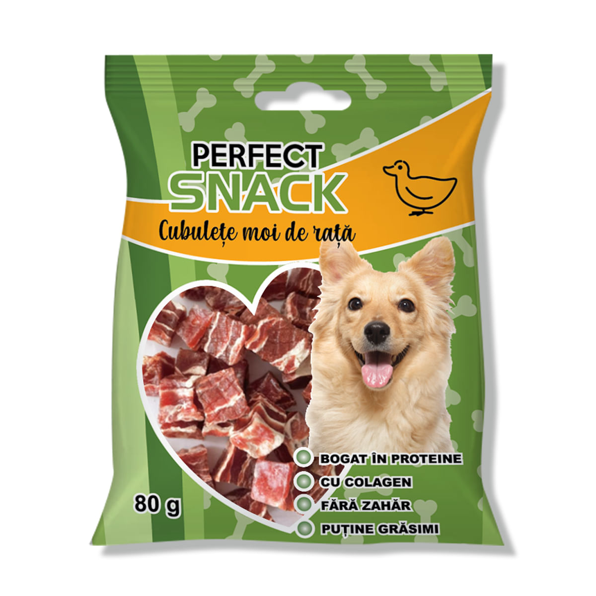 PERFECT SNACK Cubulete Moi, XS-XL, Rață, punguță recompense câini, 80g - 1 | YEO