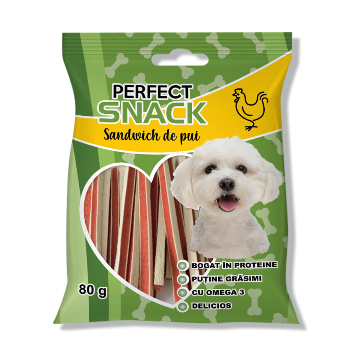 PERFECT SNACK Sandwich, XS-XL, Pui, punguță recompense câini, 80g - 1 | YEO