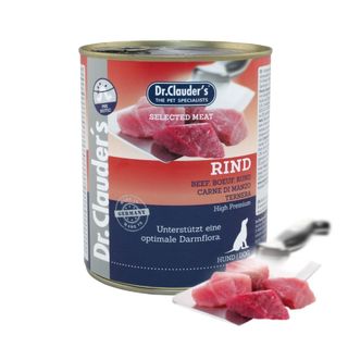 DR. CLAUDER'S Selected Meat, XS-XL, Vită conservă hrană umedă fără cereale câini, (în suc propriu), 800g
