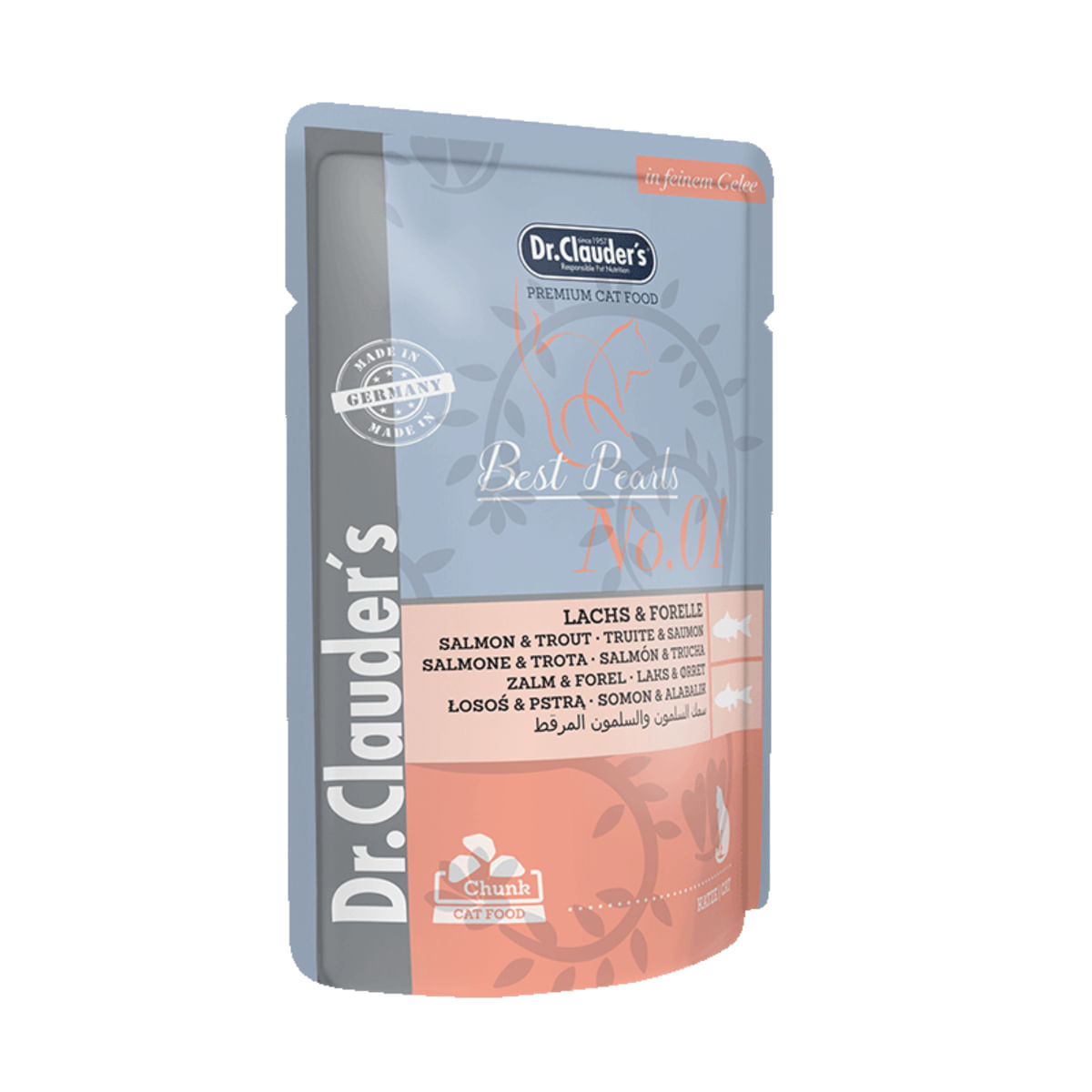 DR. CLAUDER\'S, Somon și Păstrăv, plic hrană umedă pisici, (în aspic), 100g