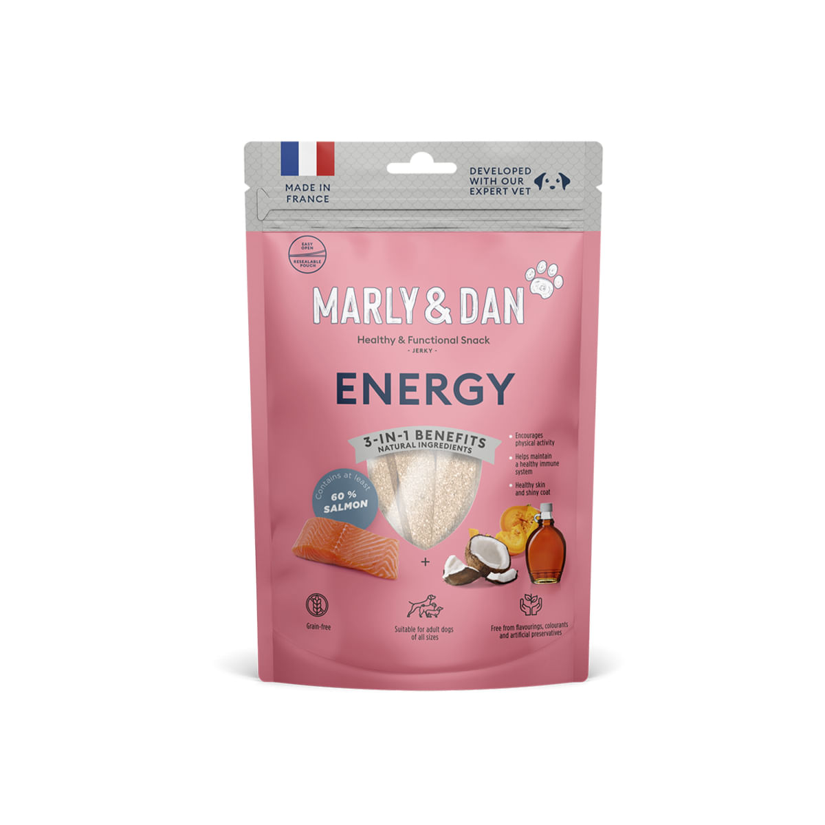 MARLY&DAN Energy, XS-XL, Somon, punguță recompense funcționale fără cereale câini, activitate intensă, 80g - 1 | YEO