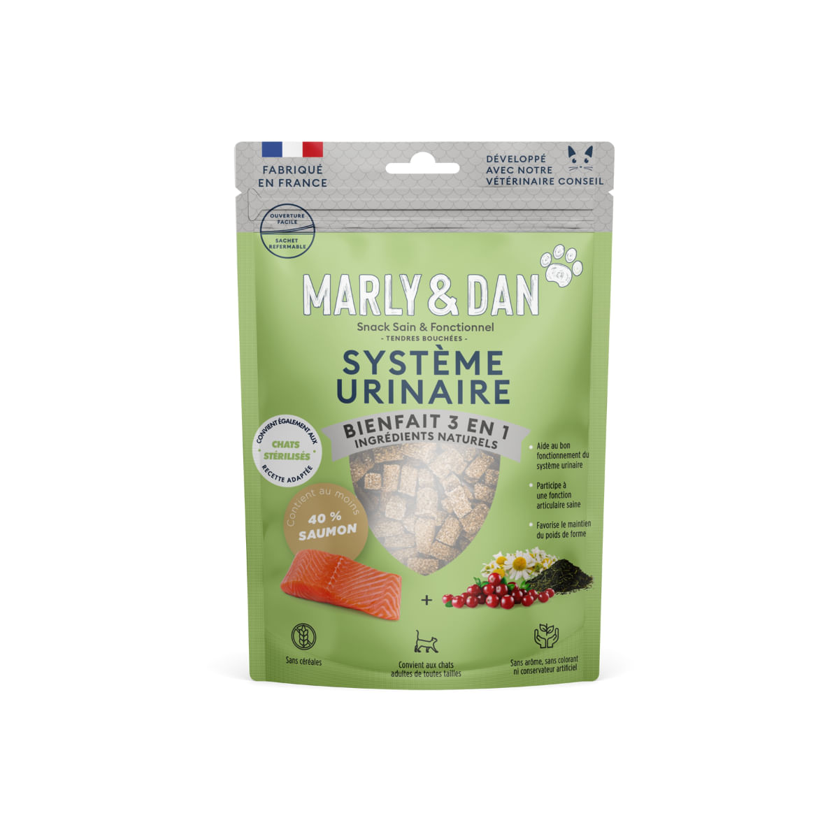 MARLY&DAN Urinary, Somon, punguță recompense funcționale fără cereale pisici sterilizate, sistem urinar, 40g - 1 | YEO