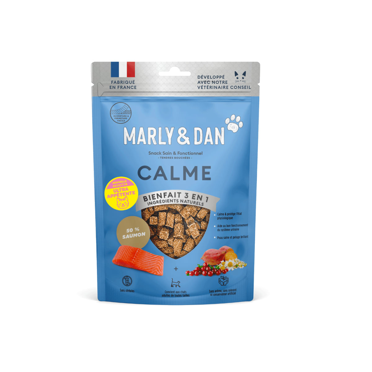 MARLY&DAN Calme, Somon, punguță recompense funcționale fără cereale pisici, sistem nervos & calmante, 40g - 1 | YEO