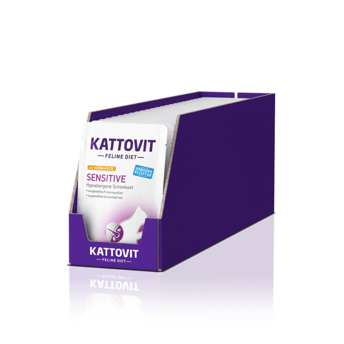 KATTOVIT Sensitive, Pui și Curcan, dietă veterinară, plic hrană umedă pisici, alergii, (în sos), bax, 85g x 24buc - 1 | YEO