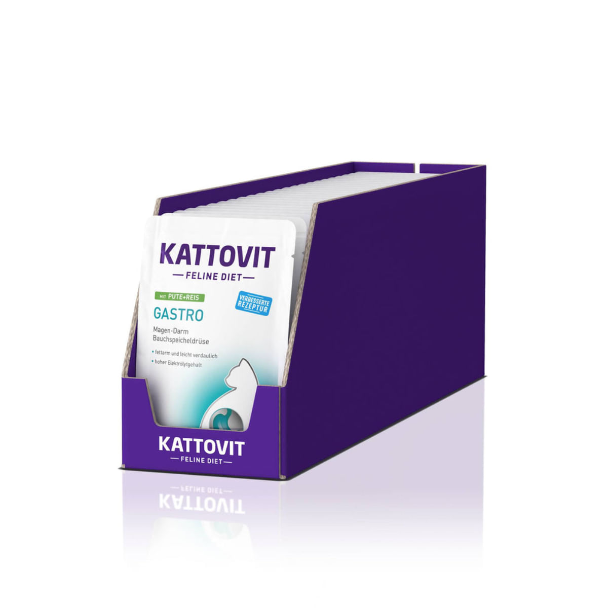 KATTOVIT Gastro, Curcan și Orez, dietă veterinară, plic hrană umedă pisici, sistem digestiv, (în sos), bax, 85g x 24buc - 1 | YEO