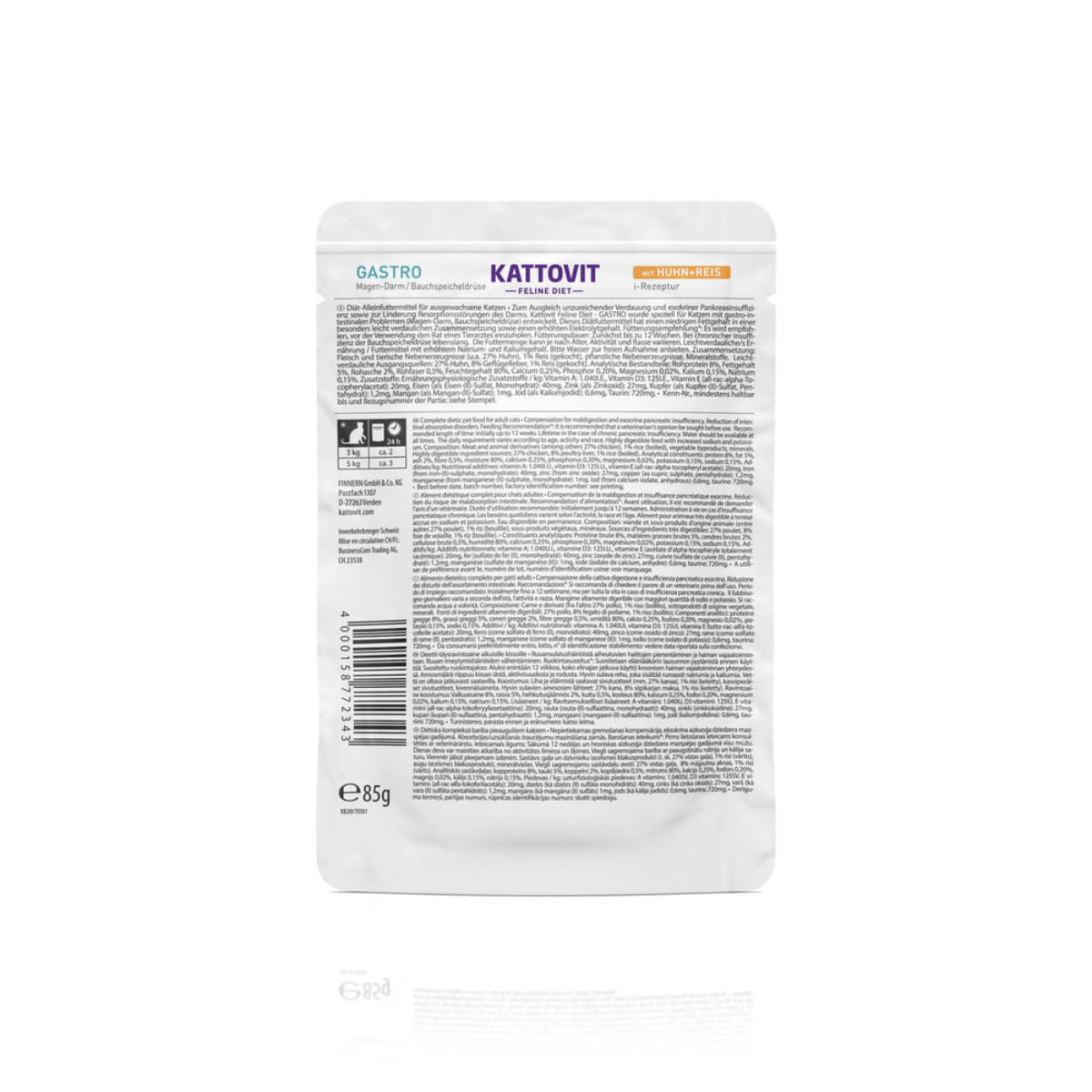KATTOVIT Gastro, Pui și Orez, dietă veterinară, plic hrană umedă pisici, sistem digestiv, (în sos), bax, 85g x 24buc
