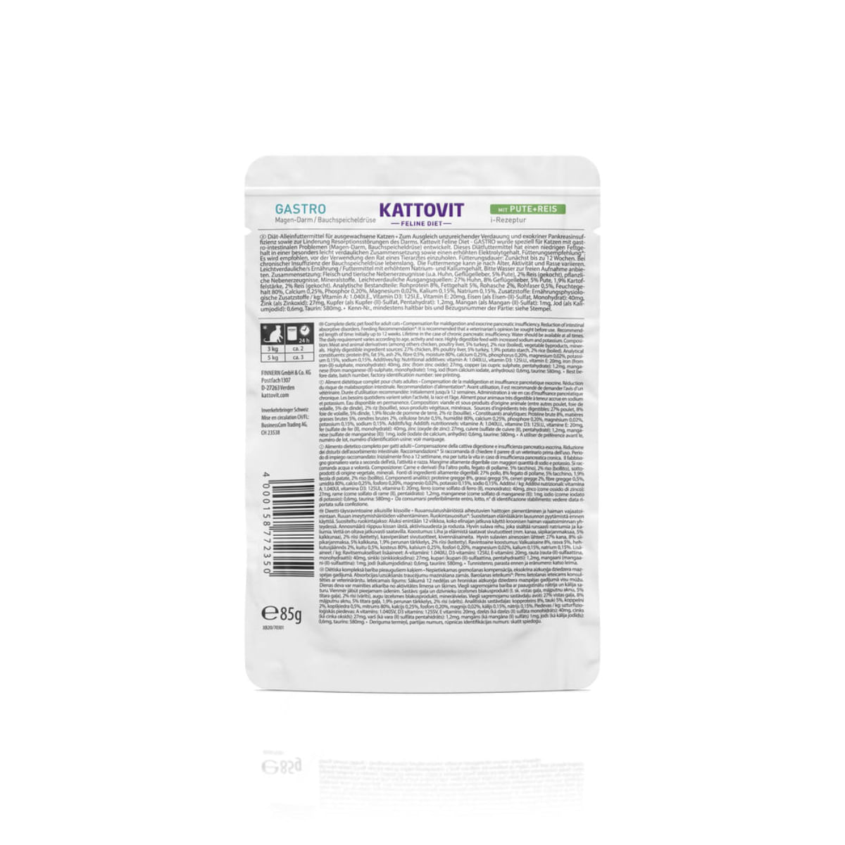KATTOVIT Gastro, Curcan și Orez, dietă veterinară, plic hrană umedă pisici, sistem digestiv, (în sos), bax, 85g x 24buc