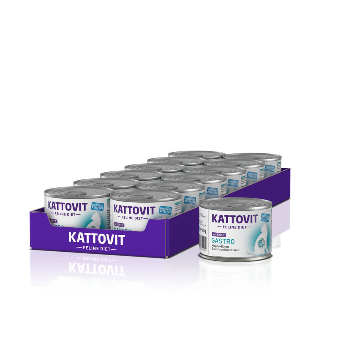 KATTOVIT Gastro, Rață, dietă veterinară, conservă hrană umedă pisici, sistem digestiv, (în aspic), bax, 185g x 12buc - 1 | YEO