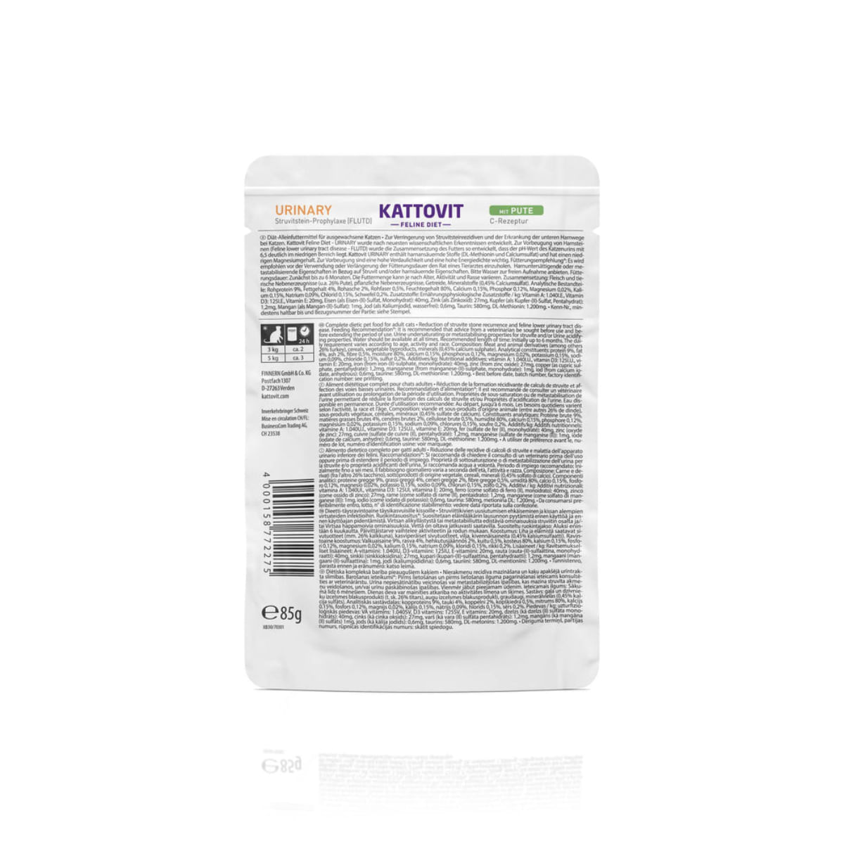 KATTOVIT Urinary, Curcan, dietă veterinară, plic hrană umedă pisici, sistem urinar, (în sos), bax, 85g x 24buc