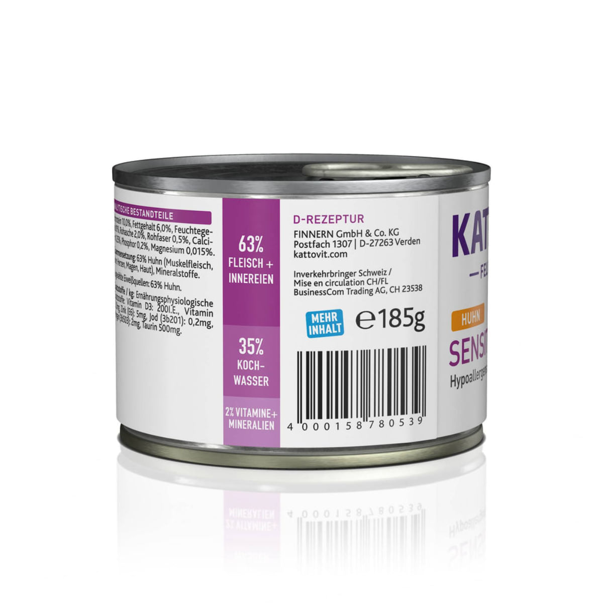 KATTOVIT Sensitive, Pui, dietă veterinară, conservă hrană umedă fără cereale pisici, alergii, (în aspic), bax, 185g x 12buc