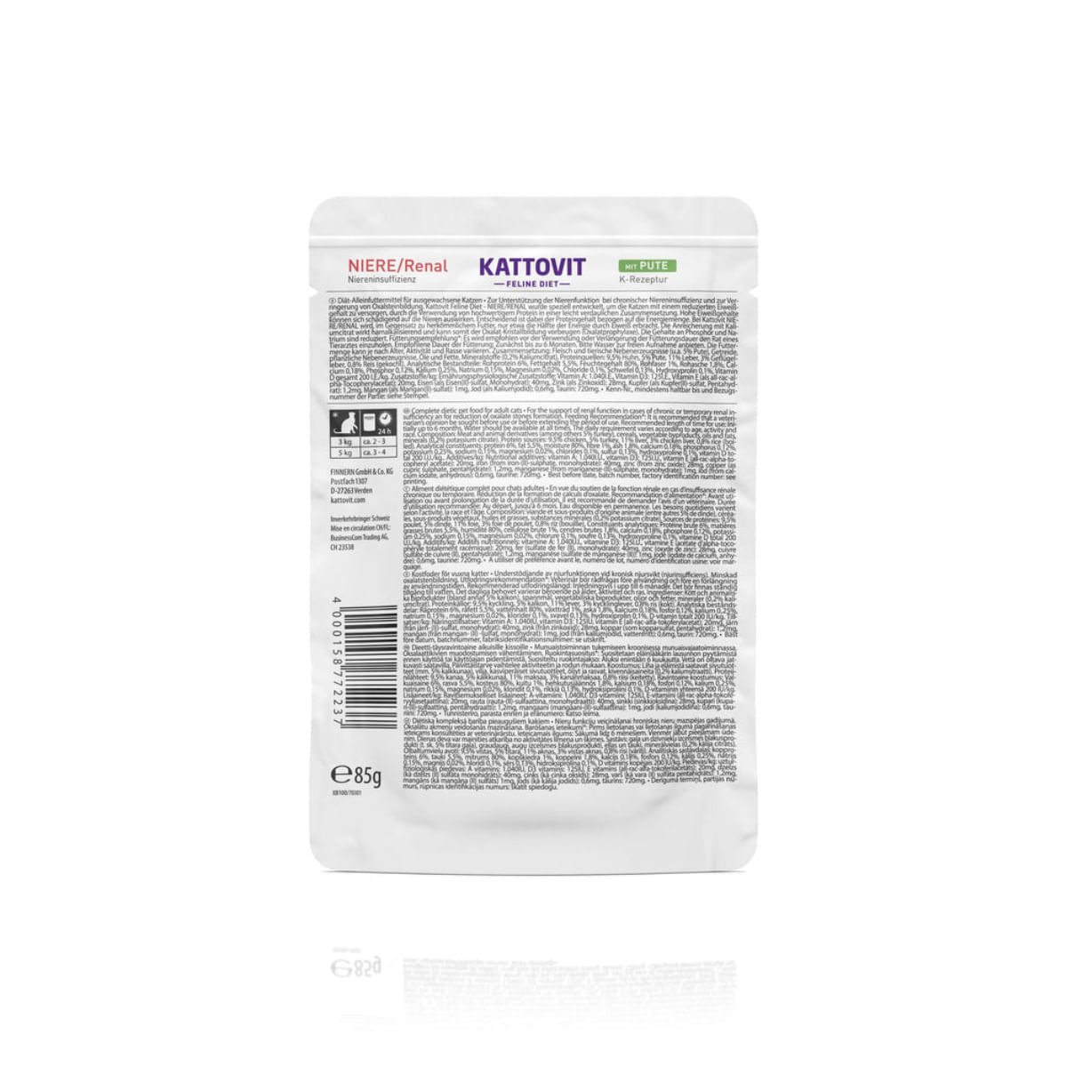 KATTOVIT Gastro, Rață și Orez, dietă veterinară, plic hrană umedă pisici, sistem digestiv, (în sos), 85g - 2 | YEO